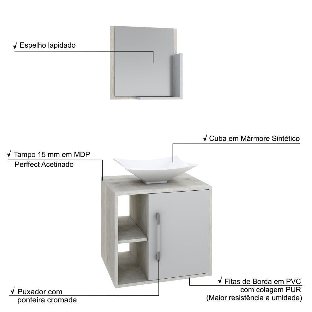 Conjunto Balcão C-cuba L38 E Espelheira Soft 500 Snow Snow C-branco Chess - 4