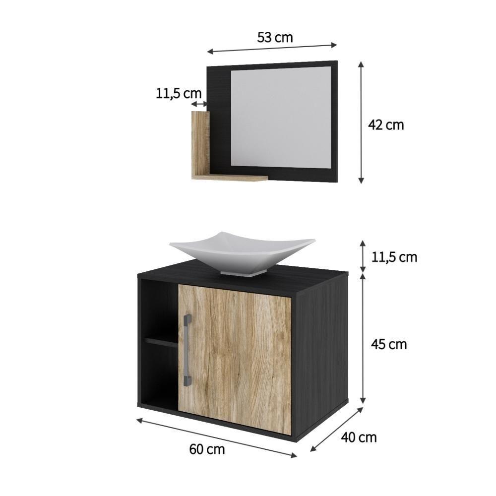 Conjunto Balcão C-cuba L38 E Espelheira Soft 600 Preto ônix C-branco Chess Preto ônix C-carvalho - 5