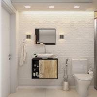 Conjunto Balcão C-cuba L38 E Espelheira Soft 600 Preto ônix C-branco Chess Preto ônix C-carvalho - 1