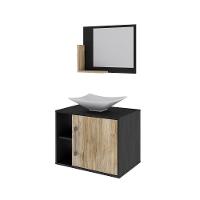 Conjunto Balcão C-cuba L38 E Espelheira Soft 600 Preto ônix C-branco Chess Preto ônix C-carvalho - 2