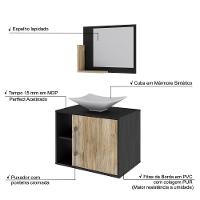 Conjunto Balcão C-cuba L38 E Espelheira Soft 600 Preto ônix C-branco Chess Preto ônix C-carvalho