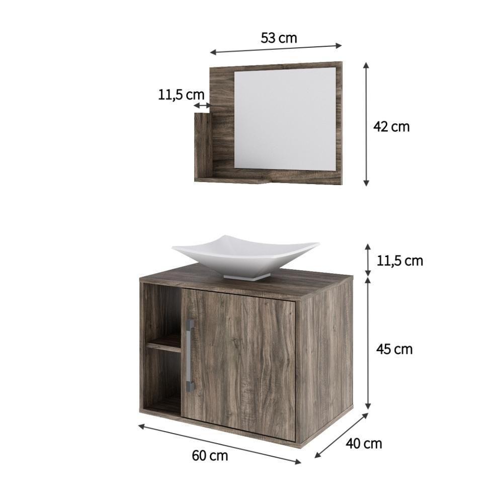 Conjunto Balcão C-cuba L38 E Espelheira Soft 600 Carvalho C-preto ônix Carvalho Dark - 5