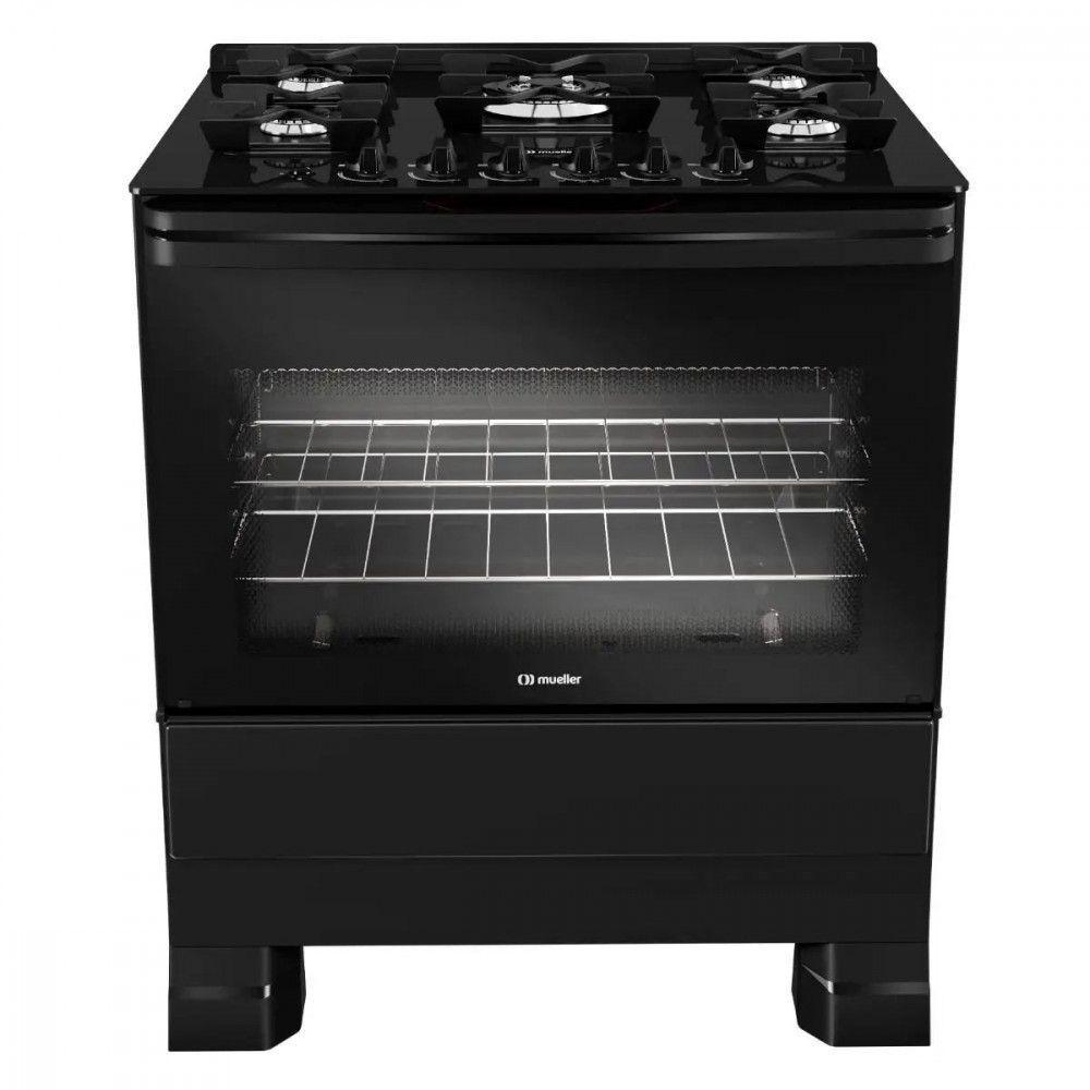 Fogão Mueller 5 Bocas Com Mesa De Vidro E Grades De Ferro Preto Bivolt - 1
