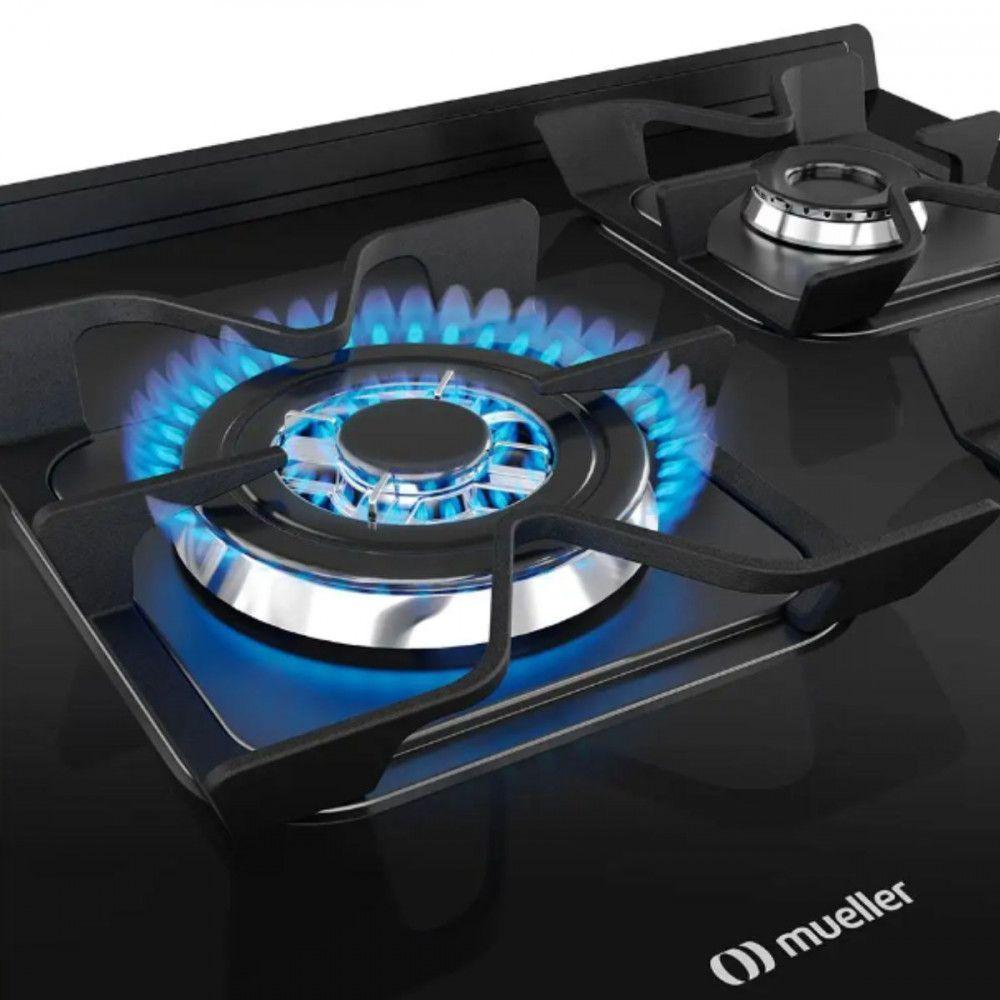Fogão Mueller 5 Bocas Com Mesa De Vidro E Grades De Ferro Preto Bivolt - 3