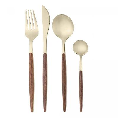Faqueiro 24 Peças Organic Dourado Aço Inox Com Cabo Em Madeira Lyor
