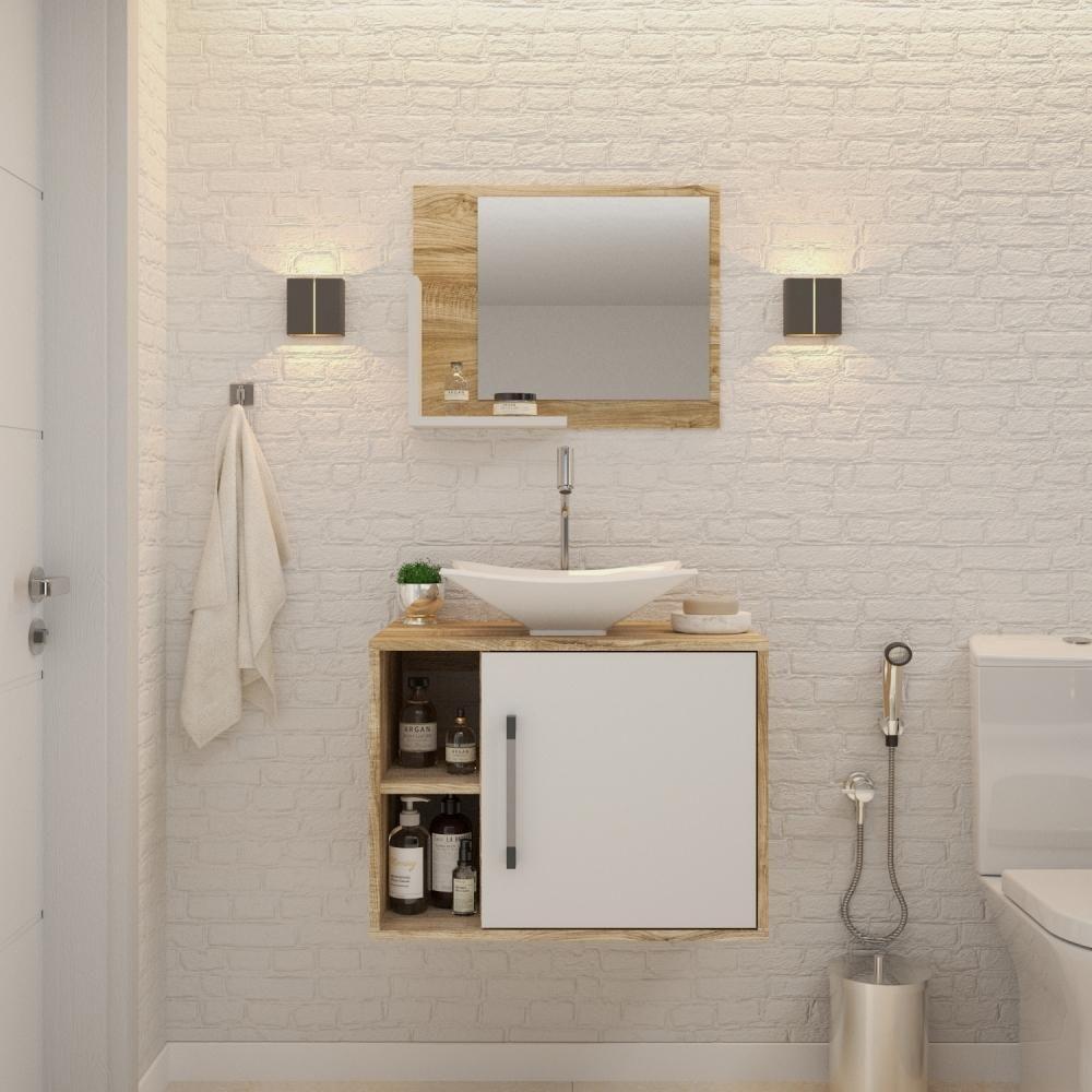 Conjunto Balcão C-cuba L38 E Espelheira Soft 600 Carvalho Carvalho C-branco Chess - 1