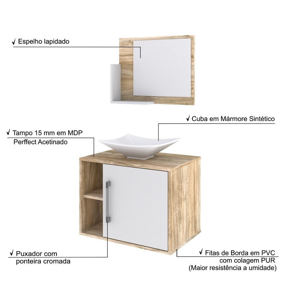 Conjunto Balcão C-cuba L38 E Espelheira Soft 600 Carvalho Carvalho C-branco Chess - 4