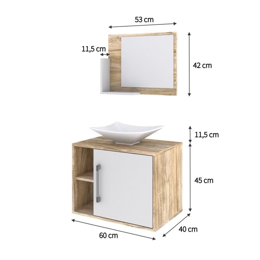 Conjunto Balcão C-cuba L38 E Espelheira Soft 600 Carvalho Carvalho C-branco Chess - 5