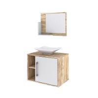 Conjunto Balcão C-cuba L38 E Espelheira Soft 600 Carvalho Carvalho C-branco Chess - 2