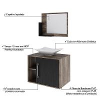 Conjunto Balcão C-cuba L38 E Espelheira Soft 600 Carvalho Dark C-branco Chess Carvalho Dark C-preto ônix