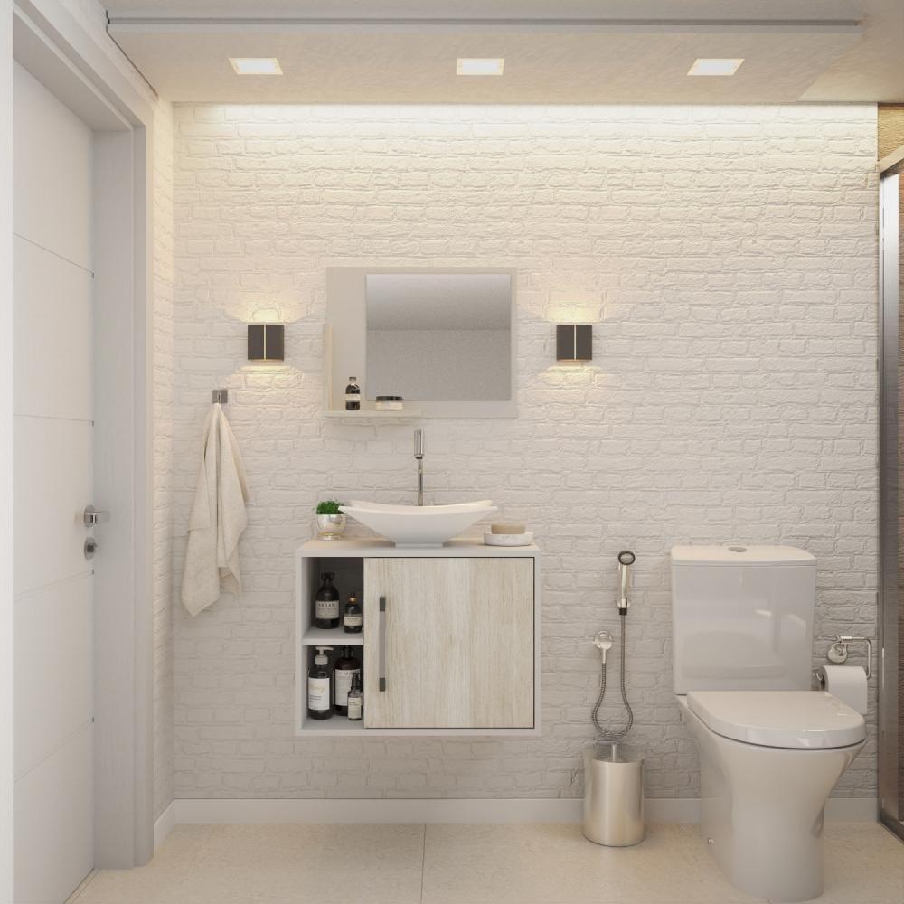 Conjunto Balcão C-cuba L38 E Espelheira Soft 600 Branco Chess C-preto ônix Branco Chess C-snow - 1