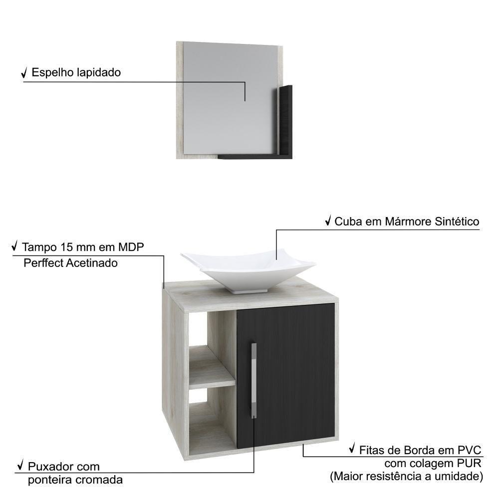 Conjunto Balcão C-cuba L38 E Espelheira Soft 500 Snow C-branco Chess Snow C-preto ônix - 4