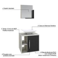 Conjunto Balcão C-cuba L38 E Espelheira Soft 500 Snow C-branco Chess Snow C-preto ônix