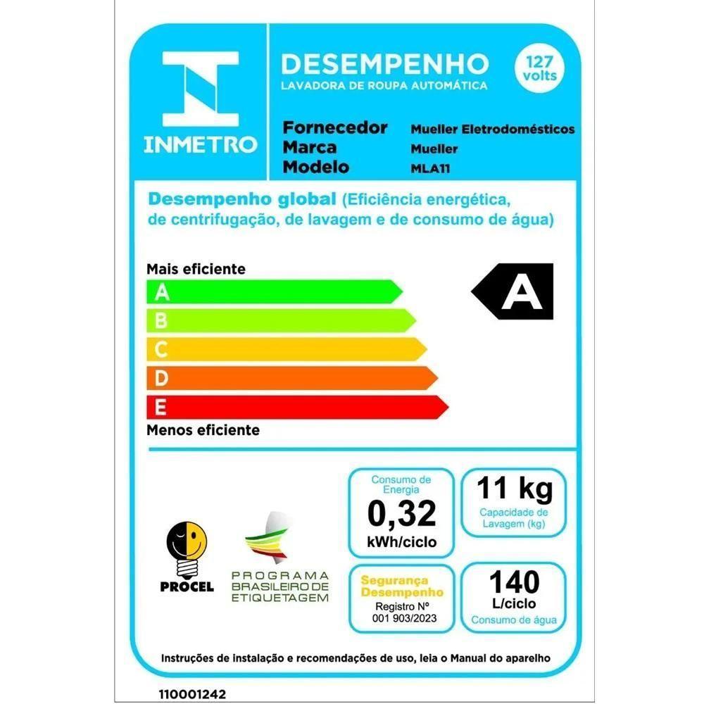 Máquina De Lavar Mueller 11kg Automática Com Ciclo Rápido Branca MLA11 110V - 10