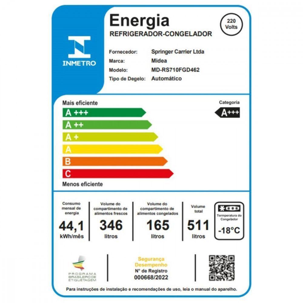 Geladeira Frost Free Side by Side 511L Inverter Smart Midea MD-RS710FGD461 Inox 110V - 3