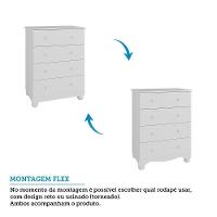 Jogo De Quarto Infantil Júnior Guarda Roupa 4 Portas E Cômoda 4 Gavetas Branco Brilho - Móveis Peroba - 5