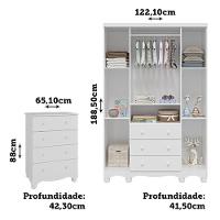 Jogo De Quarto Infantil Júnior Guarda Roupa 4 Portas E Cômoda 4 Gavetas Branco Brilho - Móveis Peroba - 6