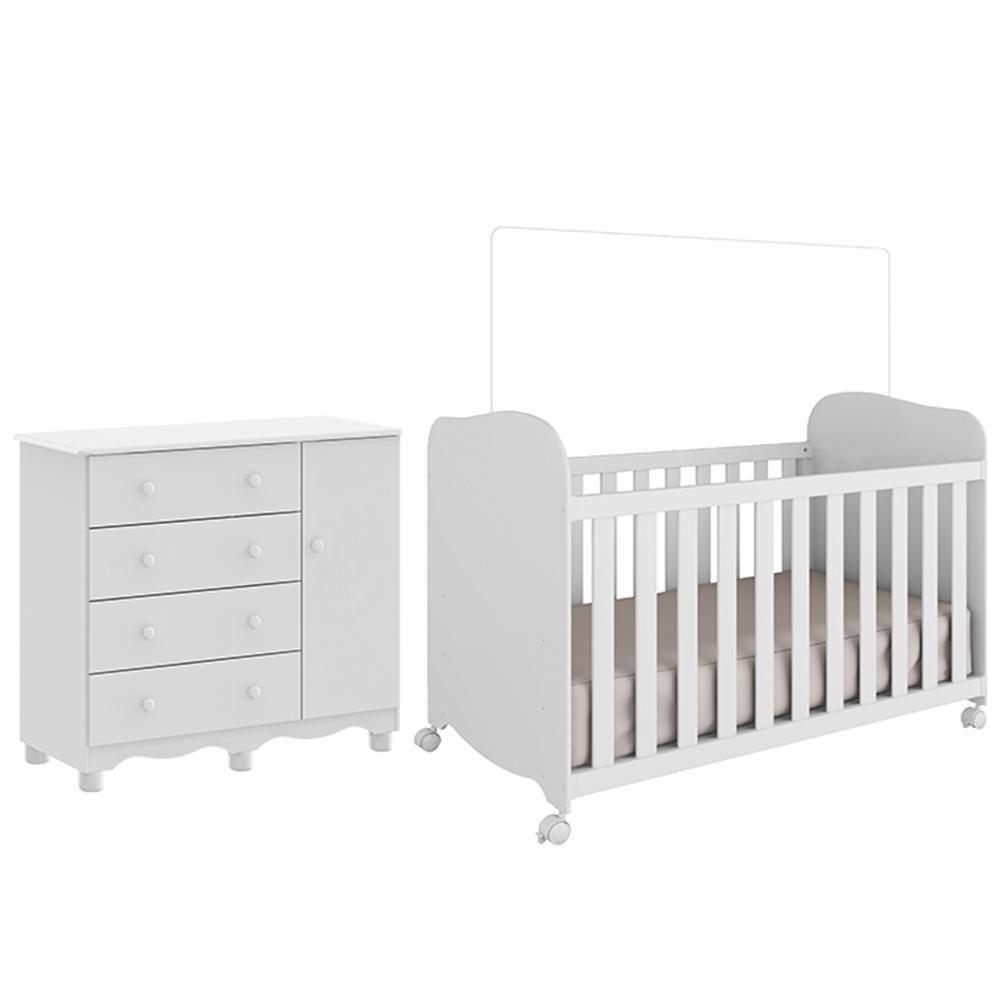Jogo De Quarto Infantil Júnior Cômoda 1 Porta E Berço Uli Branco Brilho - Móveis Peroba - 2