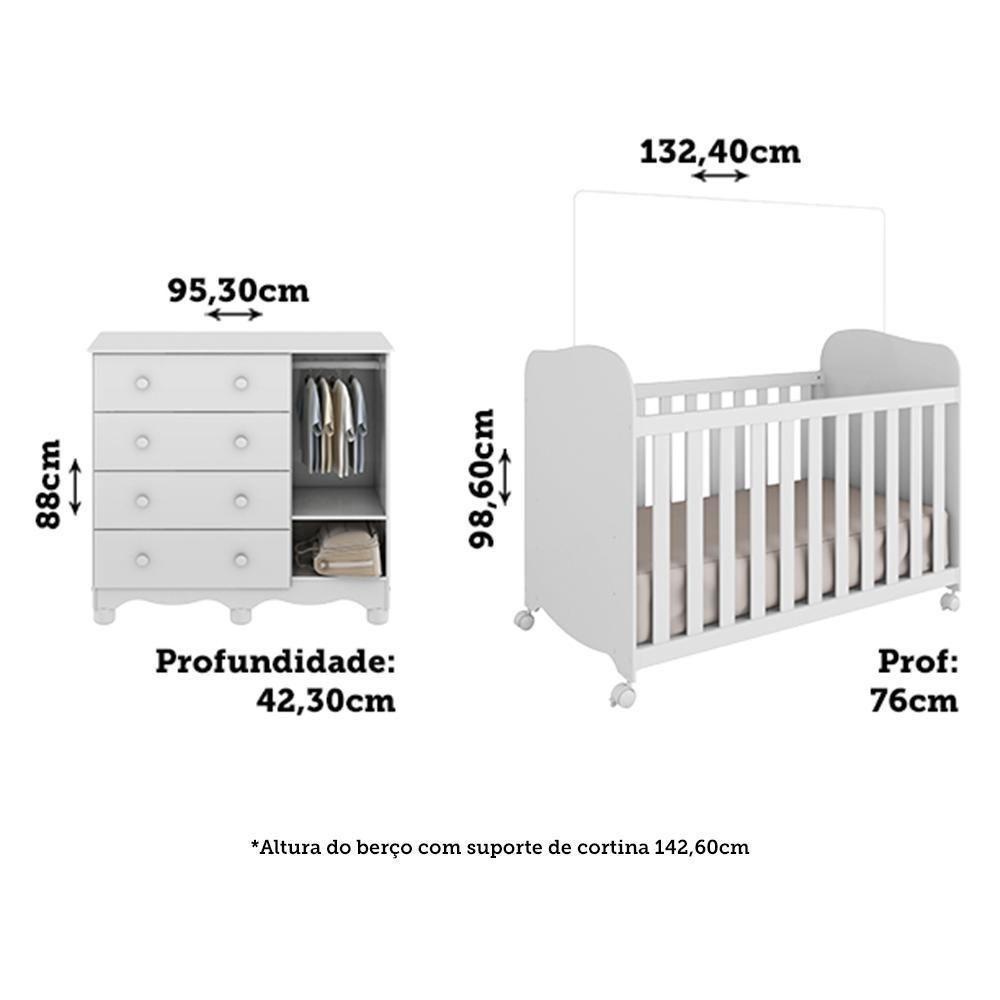 Jogo De Quarto Infantil Júnior Cômoda 1 Porta E Berço Uli Branco Brilho - Móveis Peroba - 5