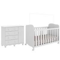 Jogo De Quarto Infantil Júnior Cômoda 1 Porta E Berço Uli Branco Brilho - Móveis Peroba - 2