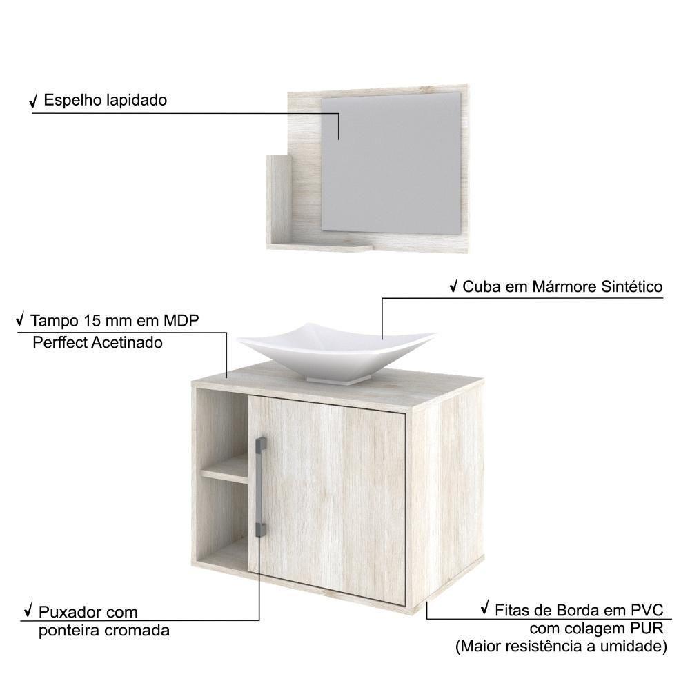Conjunto Balcão C-cuba L38 E Espelheira Soft 600 Nogal C-preto ônix Snow - 4
