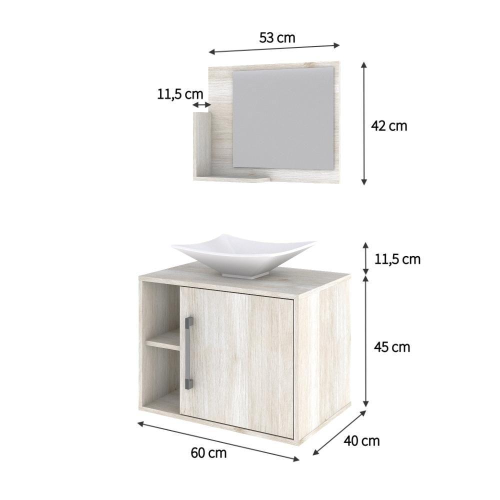 Conjunto Balcão C-cuba L38 E Espelheira Soft 600 Nogal C-preto ônix Snow - 5