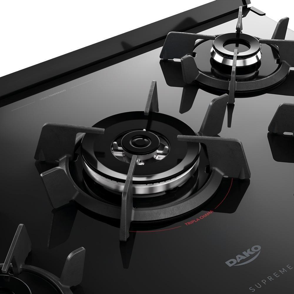 Fogão Dako 5 Bocas Com Mesa De Vidro Tripla Chama Supreme Timer Glass Titanium Bivolt - 4