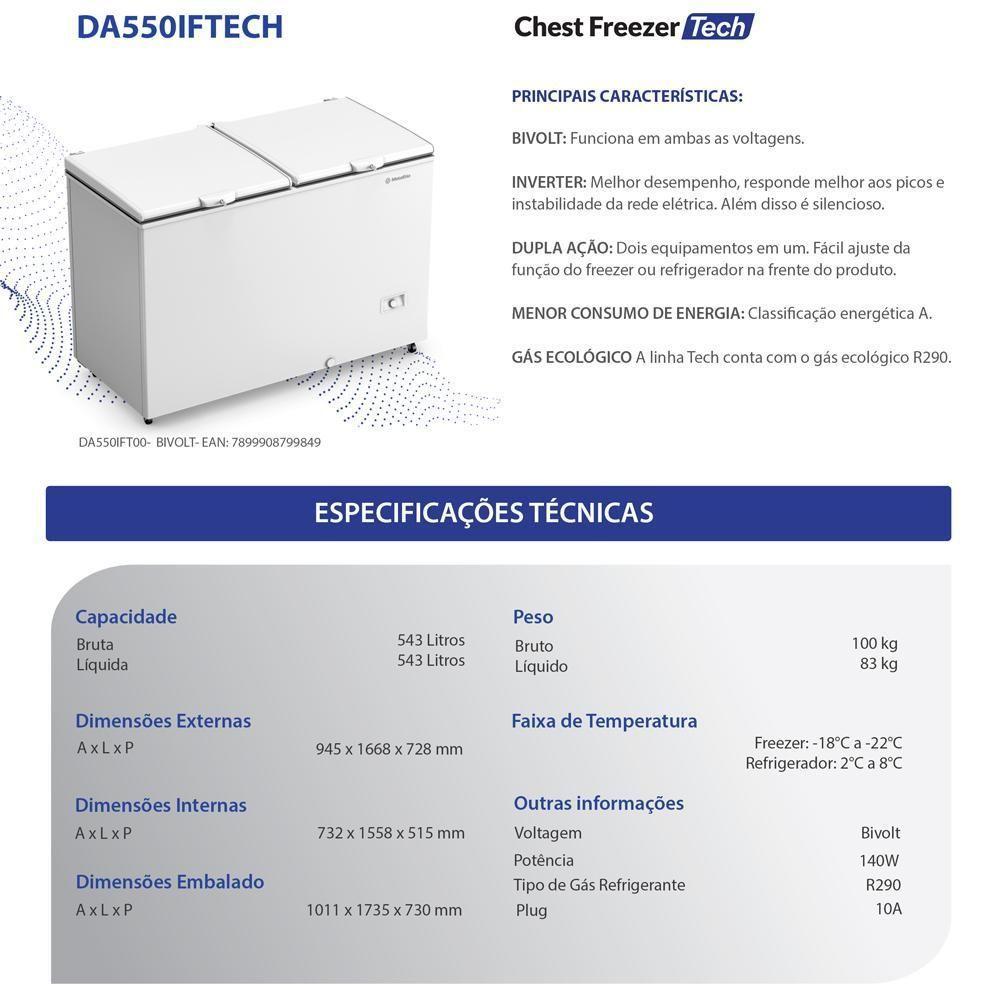 Freezer Refrigerador Inverter Horizontal Dupla Ação +8 A -22ºc 543l Da550if Tech Bivolt - Metalfrio Bivolt - 7