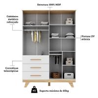 Jogo De Quarto Infantil Retrô Janelas Guarda Roupa E Cômoda Branco Brilho/amêndoa - Móveis Peroba - 2