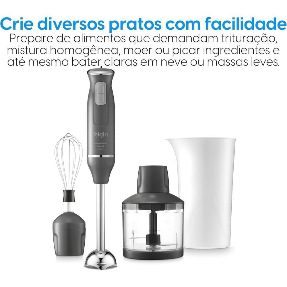 Mixer de Alimentos Cinza Lunar Inox 600W 3 em 1 Copo 700ml Elgin 110V - 2