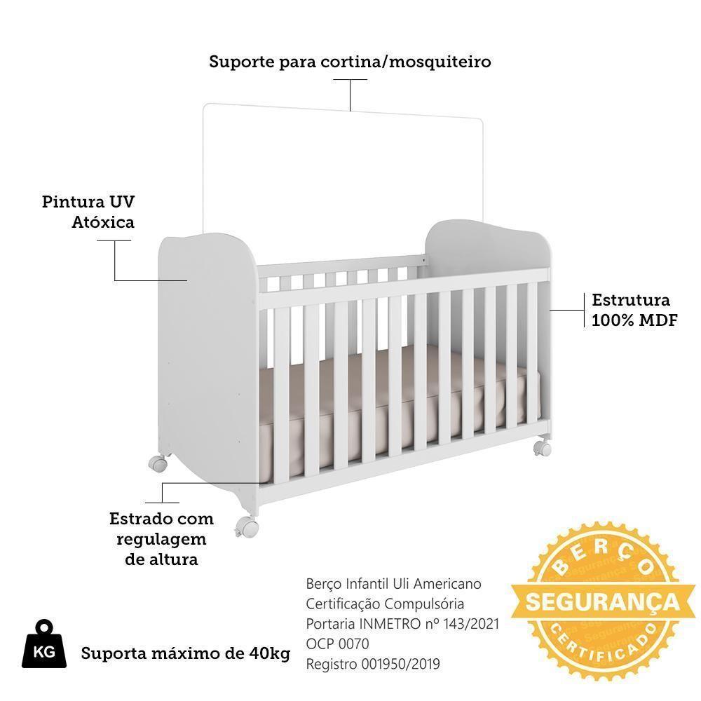 Jogo De Quarto Infantil Júnior Guarda Roupa 2 Portas E Berço Uli Branco Brilho - Móveis Peroba - 4