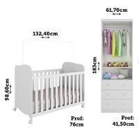 Jogo De Quarto Infantil Júnior Guarda Roupa 2 Portas E Berço Uli Branco Brilho - Móveis Peroba - 5