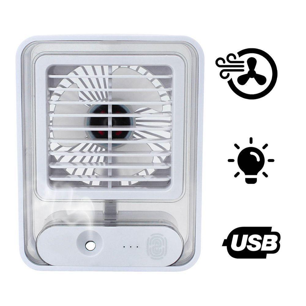 Ventilador Portatil Umidifcador Luminaria Usb De Mesa 3 Velocidades Branco - 2