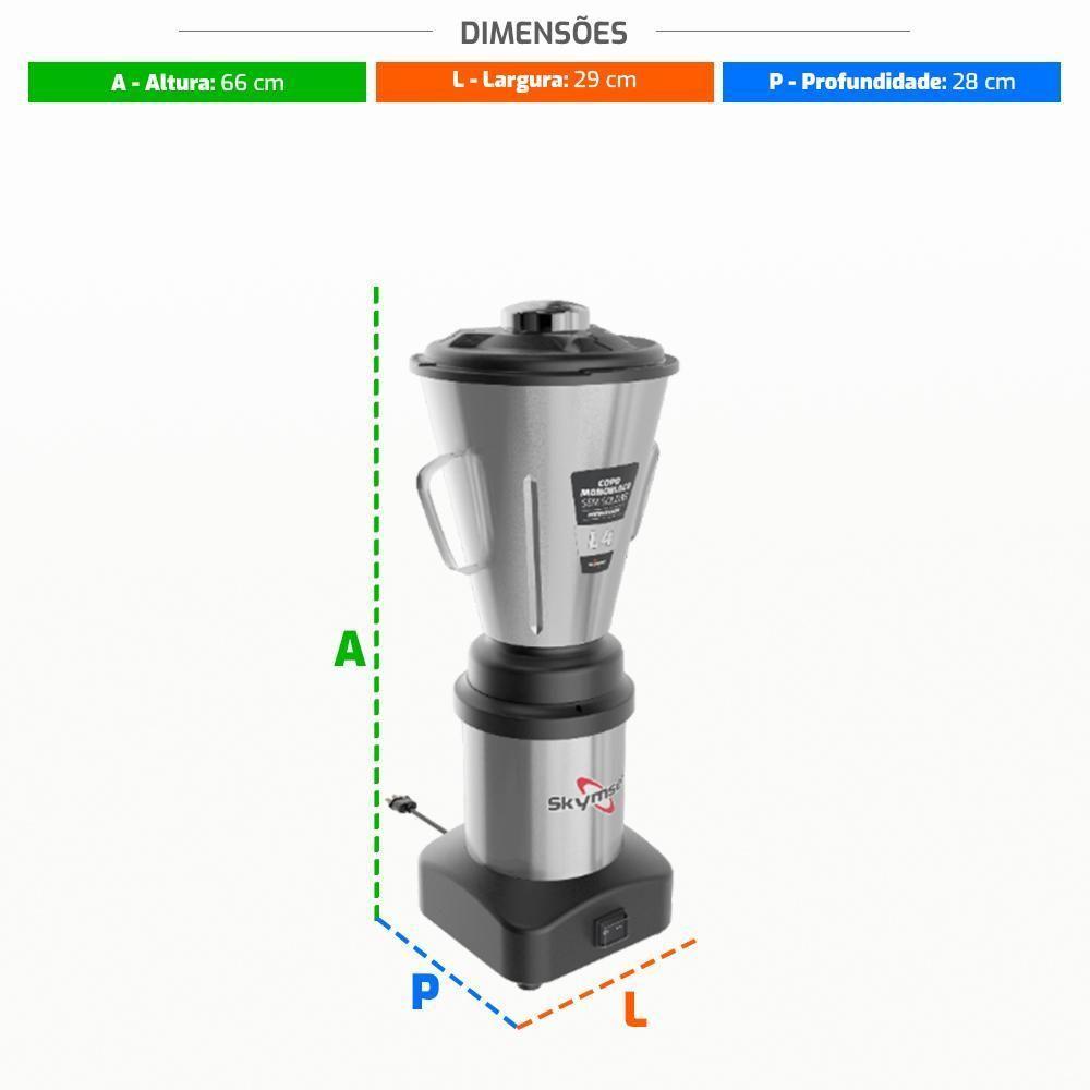 Liquidificador Industrial Monobloco Skymsen Inox 4L Baixa Rotação 0,5cv L4 70980.8 Bivolt - 2