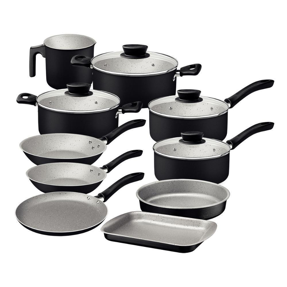 Jogo De Panelas 10 Peças Linz Cores Antiaderente Tramontina Preto - 1