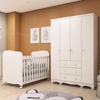 Jogo De Quarto Infantil Júnior Guarda Roupa 4 Portas E Berço Uli Branco Brilho - Móveis Peroba - 1
