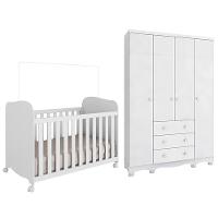 Jogo De Quarto Infantil Júnior Guarda Roupa 4 Portas E Berço Uli Branco Brilho - Móveis Peroba - 2