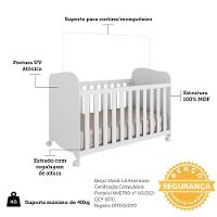 Jogo De Quarto Infantil Júnior Guarda Roupa 4 Portas E Berço Uli Branco Brilho - Móveis Peroba - 5