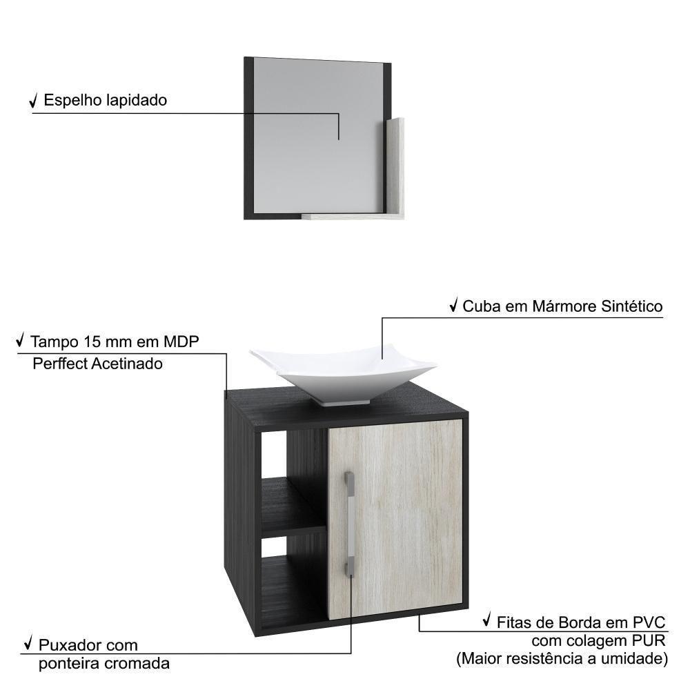 Conjunto Balcão C-cuba L38 E Espelheira Soft 500 Preto ônix C-nogal Preto Onix C-snow - 4