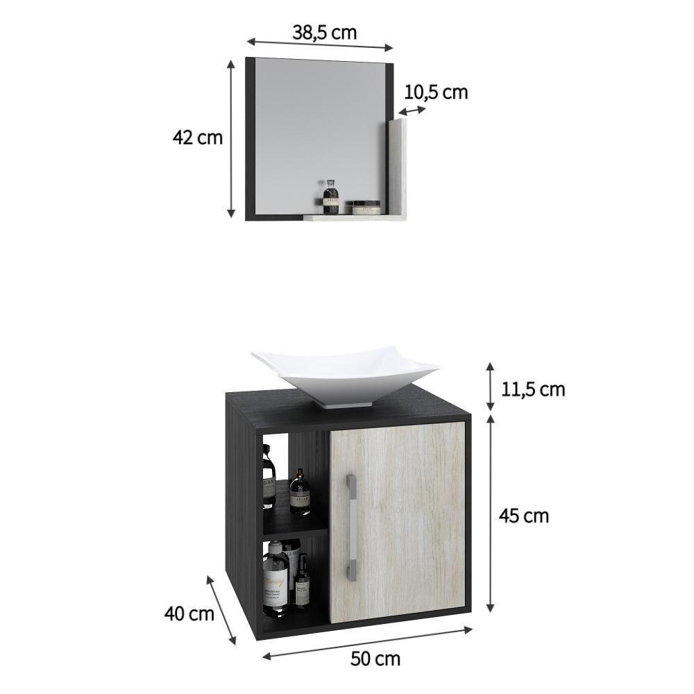 Conjunto Balcão C-cuba L38 E Espelheira Soft 500 Preto ônix C-nogal Preto Onix C-snow - 5