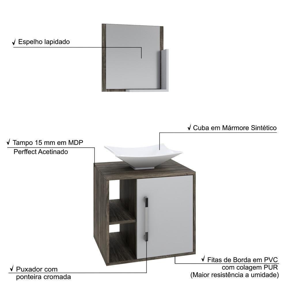 Conjunto Balcão C-cuba L38 E Espelheira Soft 500 Carvalho Dark Carvalho Dark C-branco Chess - 4