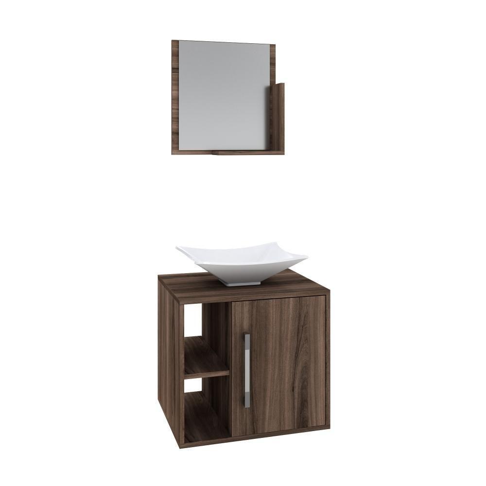 Conjunto Balcão C-cuba L38 E Espelheira Soft 500 Carvalho Dark C-preto ônix Nogal - 2