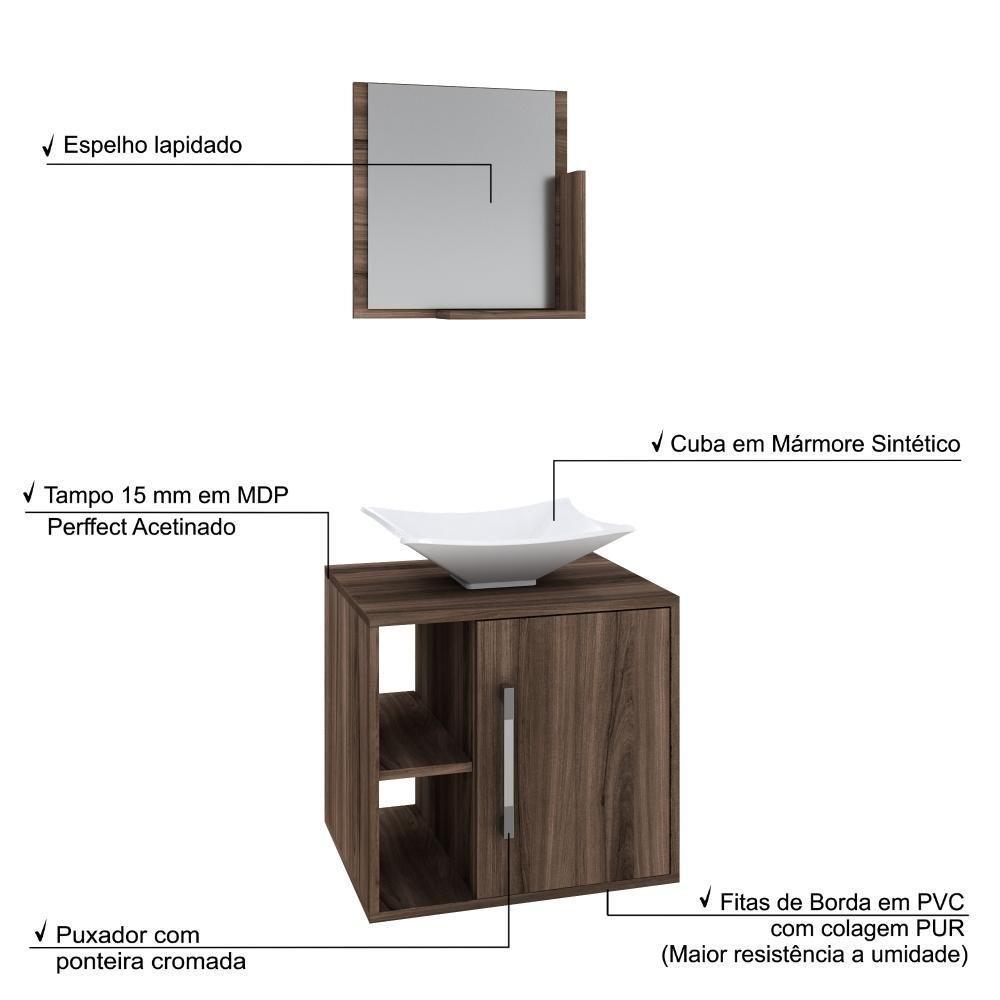 Conjunto Balcão C-cuba L38 E Espelheira Soft 500 Carvalho Dark C-preto ônix Nogal - 4