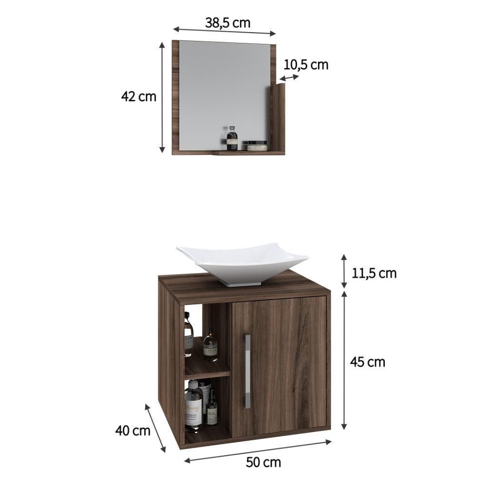 Conjunto Balcão C-cuba L38 E Espelheira Soft 500 Carvalho Dark C-preto ônix Nogal - 5