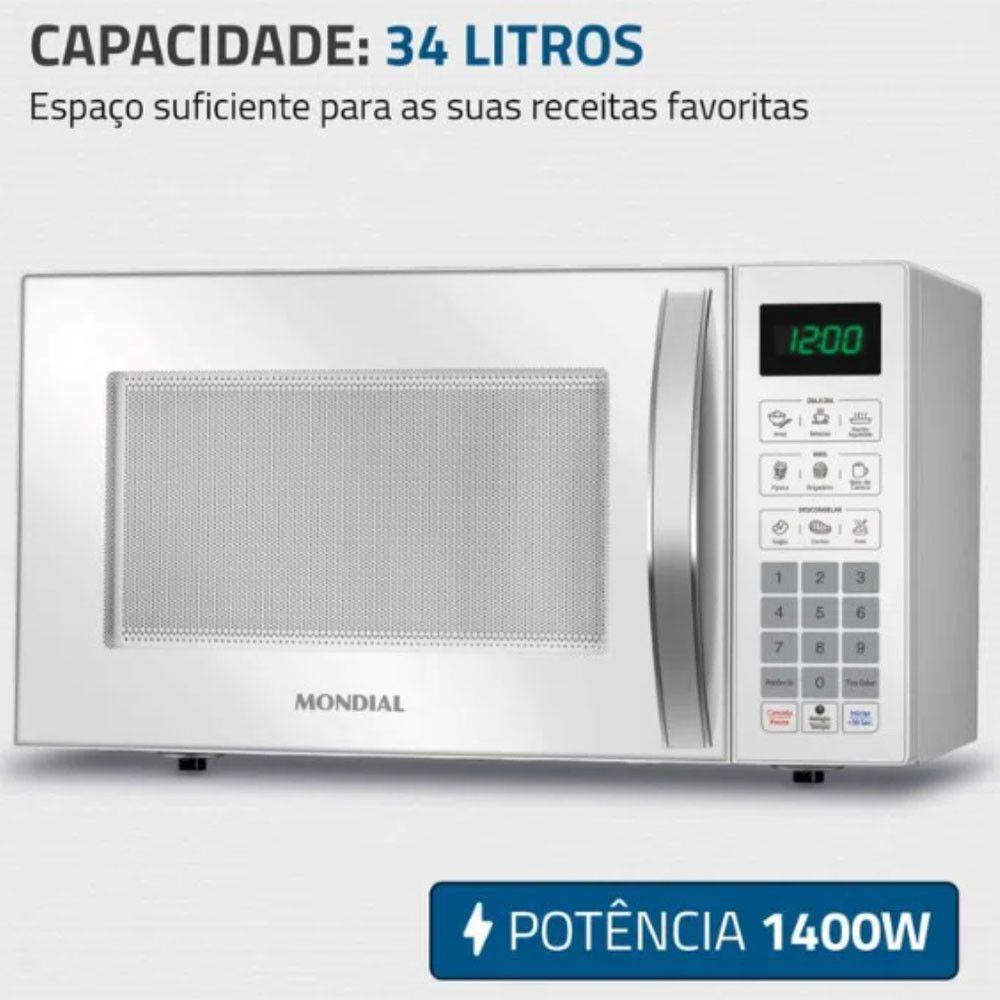 Microondas 34 Litros Mo-02-34-w 1400w Mondial Branco 110v - 2