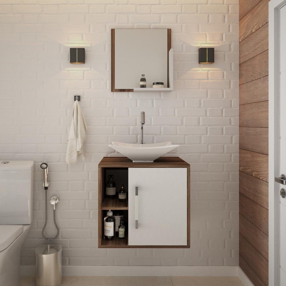 Conjunto Balcão C-cuba L38 E Espelheira Soft 500 Nogal Nogal C-branco Chess - 1