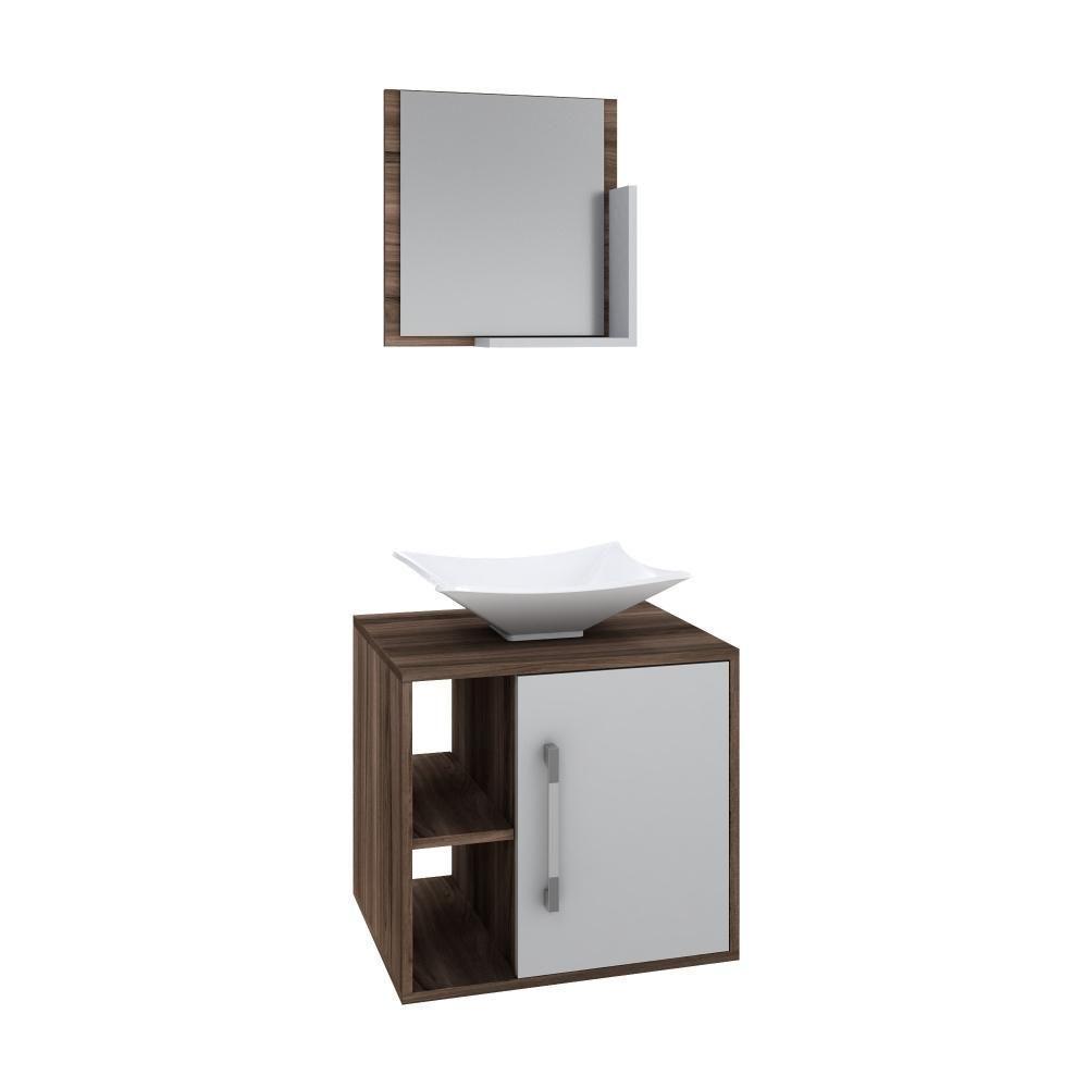 Conjunto Balcão C-cuba L38 E Espelheira Soft 500 Nogal Nogal C-branco Chess - 2