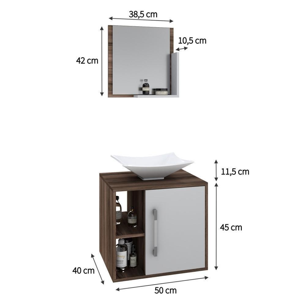 Conjunto Balcão C-cuba L38 E Espelheira Soft 500 Nogal Nogal C-branco Chess - 5