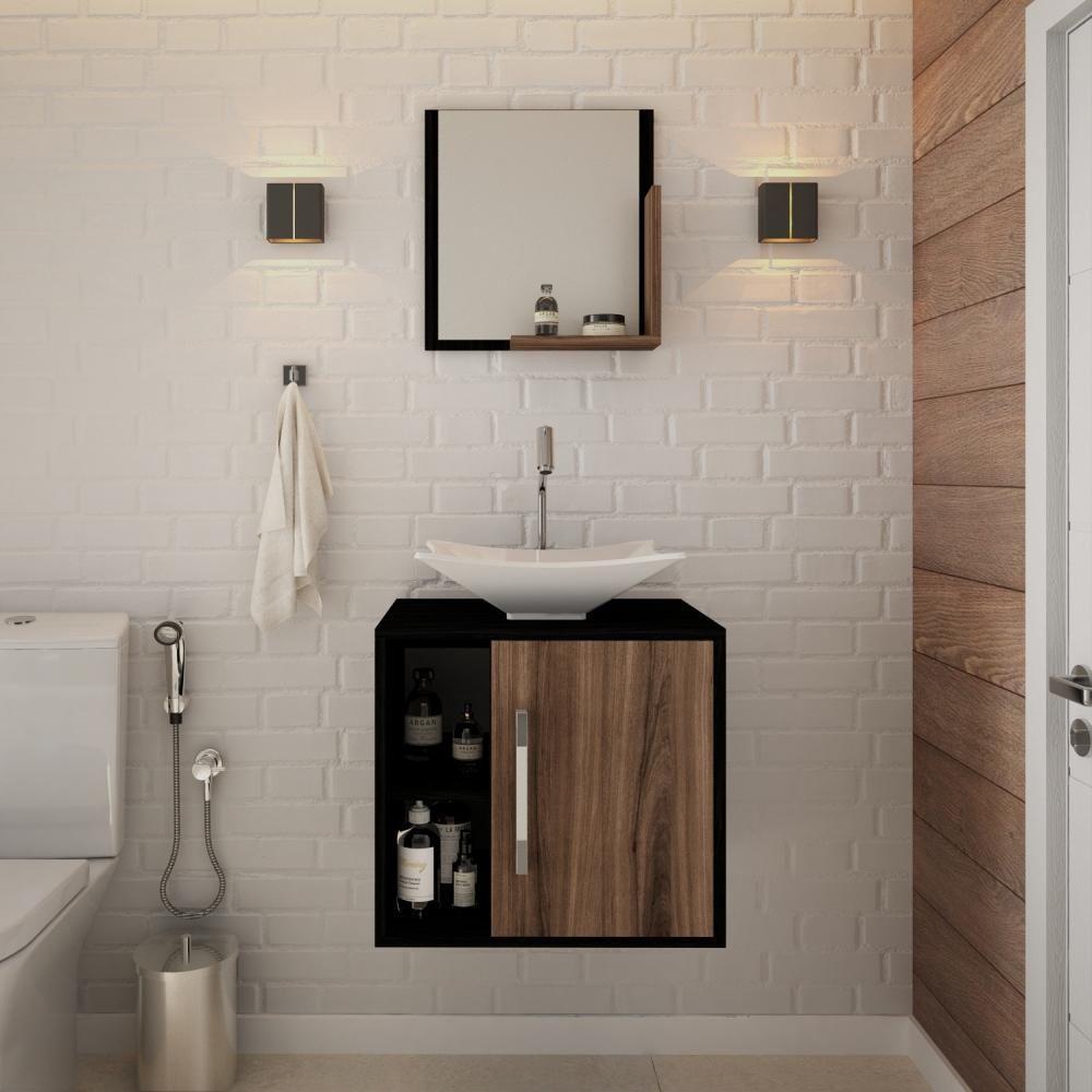 Conjunto Balcão C-cuba L38 E Espelheira Soft 500 Preto ônix C-carvalho Dark Preto ônix C-nogal - 1