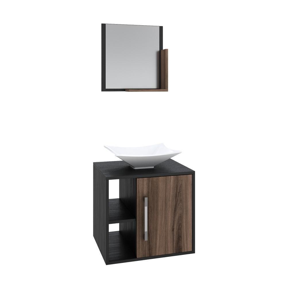 Conjunto Balcão C-cuba L38 E Espelheira Soft 500 Preto ônix C-carvalho Dark Preto ônix C-nogal - 2